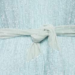 Retrofete Blue Velvet Trim Sequin One Shoulder Dress S