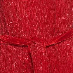 مملوكة مسبقًا فستان قصير بكتف واحد مرصع بحزام ترتر أحمر غامق ريتروفيتي مقاس صغير