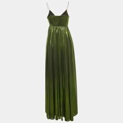 مملوكة مسبقًا Retrofête Metallic Green Lamé V-Neck Draped Doss Maxi Dress XS