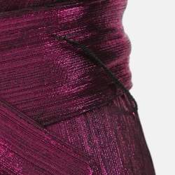 Pre Owned Retrofete Pink Lamé Belted Ruffle Detail Mini Dress S
