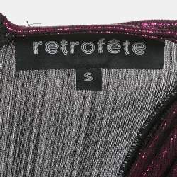 Pre Owned Retrofete Pink Lamé Belted Ruffle Detail Mini Dress S