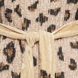 مملوكة مسبقًا Retrofete Beige Leopard Print Sequin Belted Midi Dress XS