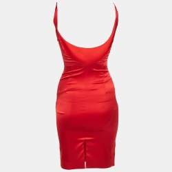 Pre Owned Retrofete Red Satin Silk Aries Dress XS