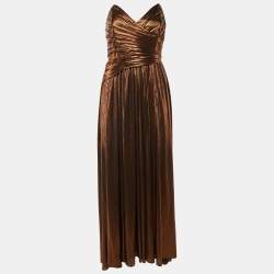 Pre Owned Retrofete Metallic Brown Lame Waldorf Strapless Dress S