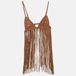 مملوكة مسبقًا Retrofete Brown Jacinta Suede Fringe Bralette XS