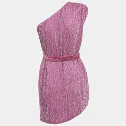 مملوكة مسبقًا فستان قصير بكتف واحد مرصع بالترتر أرجواني ريتروفيتي مقاس صغير جدًا