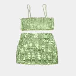 مملوكة مسبقًا طقم توب وتنورة ريتروفتي أخضر كريستال مقاس صغير جداً (إكسترا سمول)