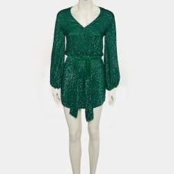 Pre Owned Retrofete Green Sequin Gabrielle Wrap Dress XS