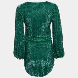 Pre Owned Retrofete Green Sequin Gabrielle Wrap Dress XS