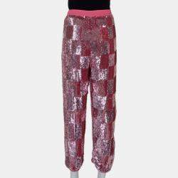 Retrofete Pink Sequin Embellished Chiffon Joggers L