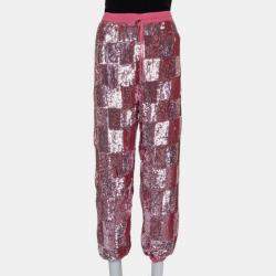 Retrofete Pink Sequin Embellished Chiffon Joggers L