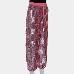 Retrofete Pink Sequin Embellished Chiffon Joggers L