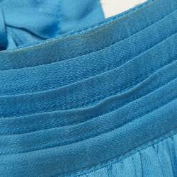 Pre Owned Rhode Blue Crepe Mock Neck Tie Up Midi Dress S