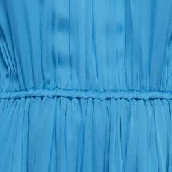 Pre Owned Rhode Blue Crepe Mock Neck Tie Up Midi Dress S
