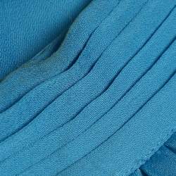 Pre Owned Rhode Blue Crepe Mock Neck Tie Up Midi Dress S