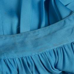 Pre Owned Rhode Blue Crepe Mock Neck Tie Up Midi Dress S