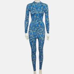 Pre Owned Rhodochrosite Blue Abstract Print Bodysuit and Leggings Set XS/S