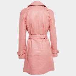 Richards Radcliffe Pink Leather Double Breasted Trench Coat M