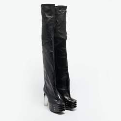 Pre Owned Rick Owens Black Leather Rhino Grilled Kiss Boots Size 38