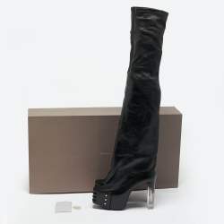 Pre Owned Rick Owens Black Leather Rhino Grilled Kiss Boots Size 38
