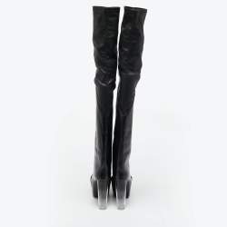 Pre Owned Rick Owens Black Leather Rhino Grilled Kiss Boots Size 37