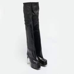 Pre Owned Rick Owens Black Leather Rhino Grilled Kiss Boots Size 37