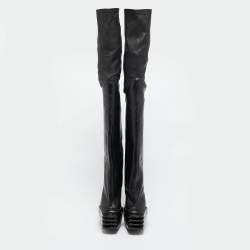 Pre Owned Rick Owens Black Leather Rhino Grilled Kiss Boots Size 37