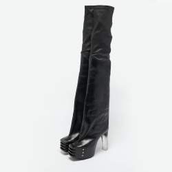Pre Owned Rick Owens Black Leather Rhino Grilled Kiss Boots Size 37