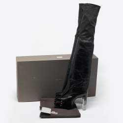 Pre Owned Rick Owens Black Leather Rhino Grilled Kiss Boots Size 37