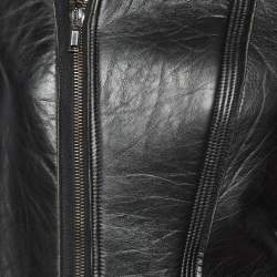 Rick Owens Black Leather Zip-Up Knit Paneled Biker Jacket M