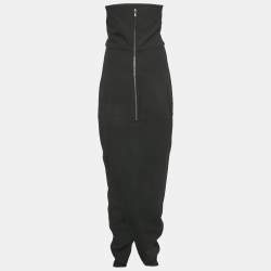 Pre Owned Rick Owens Black Textured Cotton Blend Off-Shoulder Maxi Dress L