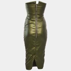 Rick Owens Shimmery Green Leather Strapless Midi Dress M