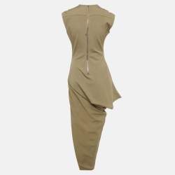 Pre Owned Rick Owens Green Stretch Cotton Asymmetric Midi Dress M