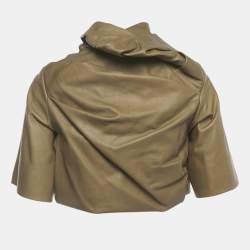 Pre Owned Rick Owens Fern Green Leather Draped Zip-Up Jacket M