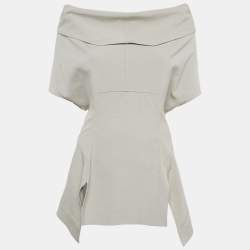 Pre Owned Rick Owens Pearl Green Zip-Up Off-Shoulder Top L