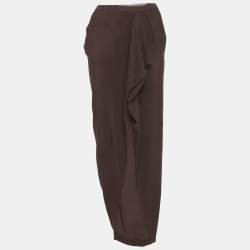 مملوكة مسبقًا Rick Owens Brown Crepe Ruffled Midi Skirt M