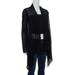 Rick Owens Black Alpaca Wool Open Front Water Fall Cardigan  S