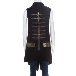 Rick Owens Black Wool Cross Embellished Sleeveless Waterfall Jacket S