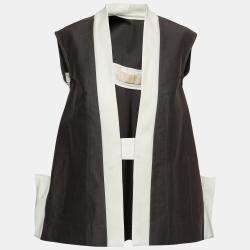 Rick Owens Darkdust Brown Cotton Asymmetric Hem Contrast Trim Sleeveless Jacket S