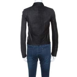 Rick Owens Black Leather Low Neck Biker Jacket S