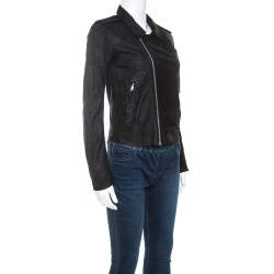 Rick Owens Black Leather Low Neck Biker Jacket S