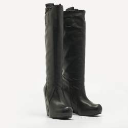Pre Owned Rick Owens Black Leather Platform Knee Length Boots Size 40