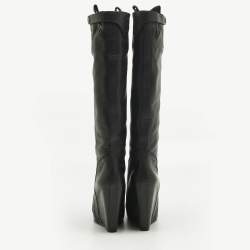 Pre Owned Rick Owens Black Leather Platform Knee Length Boots Size 40