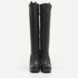 Pre Owned Rick Owens Black Leather Platform Knee Length Boots Size 40
