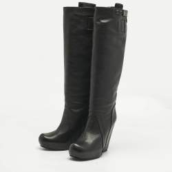 Pre Owned Rick Owens Black Leather Platform Knee Length Boots Size 40