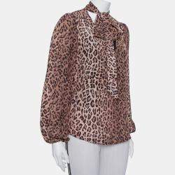 Rixo Brown Animal Print Silk Blouse M