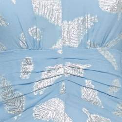 Pre Owned Rixo Simone Blue Lurex Brocade Crepe V-Neck Long Dress XXS
