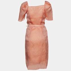 RM by Roland Mouret Coral Pink Textured Silk Belted Dress M