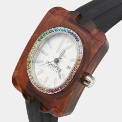 Robergé White Acetate Stainless Steel Rubber Altair 2810 Women's Wristwatch 34 mm 