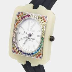 Pre Owned Robergé White Acetate Stainless Steel Rubber Colored Crystals Altair Women's Wristwatch 34 mm